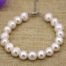 natural 10-11mm white freshwater pearl thread nearround beads bracelet bangle women fashion diy Jewellery 7.5inch B3128 240109