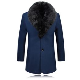 Winter Woolen Coat Men Fur Collar Warm Trench Coat Manteau Homme Overcoat Male Wool Blend Mid Long Jacket Size S-3XL 240109