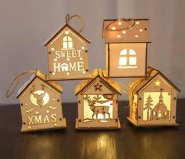 Christmas log cabin Hangs Wood Craft Kit Puzzle Toy Xmas Wooden House with candle light bar Home Decorations Children039s holid3752036