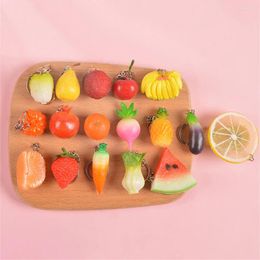 Keychains PVC Simulation Food Vegetables Keychain For Women Fruits Orange Petal Lemon Keyring Car Key Chains Fashion Jewelry Accessories