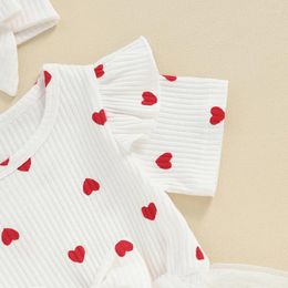 Girl Dresses Born Baby Valentine S Day Outfit Romper Dress Short Sleeve Heart Print Tulle Skirt Set Infant Summer Clothes