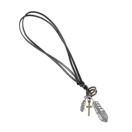 Pendant Necklaces Fashionable Necklace Long Cord Decorative Hip Hop Jewellery Feather Cross Creative Bola Tie For Travel Daily Work Holiday