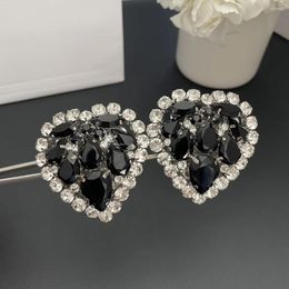 Dangle Earrings Europe America Famous Designer Brand Black Crystal Heart Earring Exaggerated Large Ear Clip Woman Fine Jewelry Party Trend