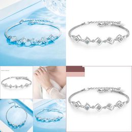 Charm Bracelets Elegant Fashion Zircon Square Geometric Bracelet Female Love Crystal Personality Advanced Sense Hand Jewellery Drop Deli Otm2O