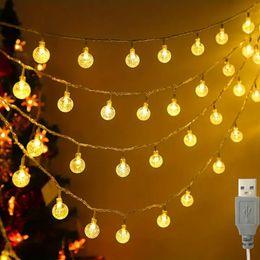 1set Crystal Ball Fairy Lights, 20 LED Globe String Lights, USB Powered Bubble Crystal Ball String Lights, Christmas Shining Bulb Hanging Lights, For Christmas Decor