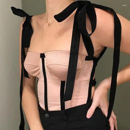 Women's Tanks Sexy Off-shoulder Monochromatic Suspenders Slim-fit Vest Top Fashion Pink Black Sleeveless Bandage T-shirt Y2k Tops