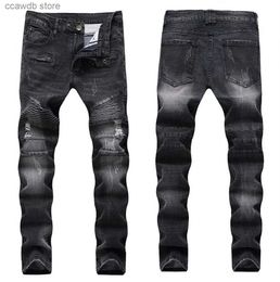 Men's Jeans Fashion Streetwear Mens Biker Jeans Homme Men Motorcycle Slim Fit Black Moto High Quality Denim Pants Joggers Slim Men Jeans T240109
