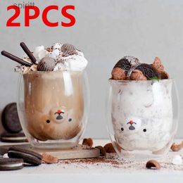 Wine Glasses 2PCS Creative Cute Double Wall Glass Mug 250ml Bear Cat Dog Duck Animal Glass Mug Cute Beer Milk Coffee Cup Valentine's Day Gift YQ240105