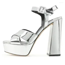 Sandals Patent Leather Chunky High Heel Soft Ankle Buckle Strap Genuine Comfortable Women Solid Dress Wedding Party Shoe