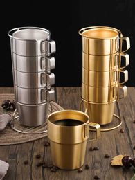 Mugs 304 Stainless Steel Cup Set Double-walled Coffee Water Cups Stackable Mugs Outdoor Heat Insulation Anti-scalding Camping Cups YQ240109