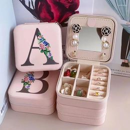 Storage Boxes Portable Jewelry Box PU Leather Ring Necklace Organizer Case With Mirrors Travel Girls Women Valentine Day Gifts