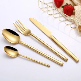 Gold Silverware Fork and Knife Tablespoon Flatware Set Stainless Steel Cutlery Tableware LL