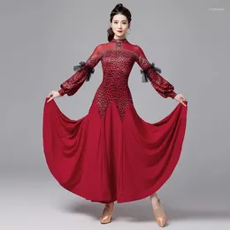 Stage Wear Leopard Ballroom Dancing Dress Red/Blue Standard Performance Women Waltz Tango Costume Prom Dresses DL11112