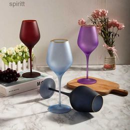 Wine Glasses 380/420ml Frosted Wine Glasses Crystal Glass Goblet Cup with Golden Edge Light Luxury Lead-Free Colour Nordic New Champagne Glass YQ240105