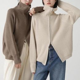 Women's Knits 2024 Women Spring Sweater Knitted Turn Down Collar Zip Coat Cardigans Tops Casual Korean Fashion Cape