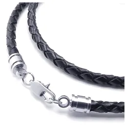 Chains Jewelry Men's Necklace - 3mm Cord Leather Stainless Steel For Men Color Black Silver With Gift Bag 60cm