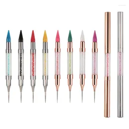 Nail Brushes Dual-ended Art Dotting Pen Crayon Rhinestone Crystal Picker Metal Handle Dazzling Colour Wax Pencil Manicure Tools