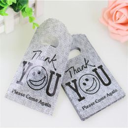 New Design Whole 200pcs lot 9 15cm Good Quality Grey Mini Thank You Gift Bags Small Plastic Shopping Bags217w