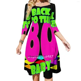 Casual Dresses Back To The 80'S Square Neck Dress Sweet Summer Women Elegant Halter Print 80S Eighties Music