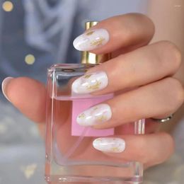 False Nails 24pcs Glossy White Pink Gradient Press On Medium Almond Reusable Acrylic Pre-design Nail Art Tips Fake Fingernails