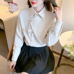 Women's Blouses Chiffon Shirts Patchwork Vintage Polo-neck Ladies Clothing Fashion Long Sleeves Women Tops YCMYUNYAN