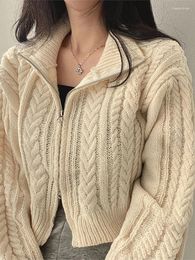 Women's Knits Casual Cardigan Women Sweater Twists Zipper Lapel Fashion 2024 Spring Office Female Sweaters All-match Knit Long Sleeve Top