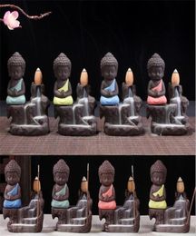 Lotus Backflow Buddhist Incense Little Monk Censer Ceramic Backflow Incense Burner Holder Aromatherapy Smoke Backflow Stick Incens4447033