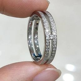 Cluster Rings Huitan Modern Fashion Two-line Design Silver Colour Ring For Women Full CZ Simple Stylish Bride Wedding Statement Jewellery