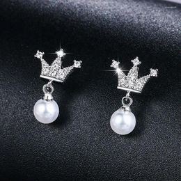 Dangle Earrings HUAMI Drop For Women Fashion Jewellery 2024 Peal Crown Zircon Fine Boucle Oreille Femme Aretes De Mujer