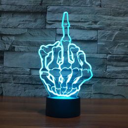 2017 Middle Finger Finger Gesture 3D Optical Lamp Night Light 9 LEDs Night Light DC 5V Colourful 3D Lamp267n