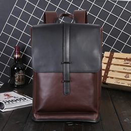 Men's Business Office Backpack School Bookbag Large Vintage Backbag Male Belt Solid Computer Laptop Bag Pack PU Leather Brown 240108