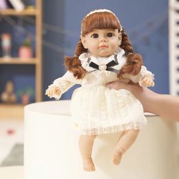 14 Inch Reborn Doll 35CM Voice Girl Bebe Baby With Fashion Clothes Smooth Soft Skin Vinyl Head Limbs Cotton Body Kids Gift 240108