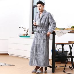 Coral plush men's warm thick extended nightgown Bath home bathrobe Bathrobe home pajamas Plush robe 240109