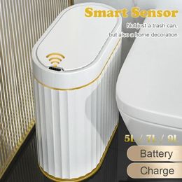 Wastebasket Narrow smart dump Bathroom Trash Bin Toilet Garbage Bucket Dustbin automatic sensor trash can kitchen accessories 240108