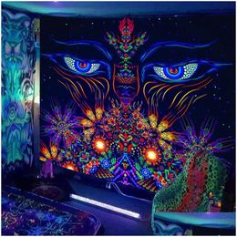 Tapestries Escent Tapestry European And American Black Light Hanging Cloth Poster Home Decoration Background Psychedelic Trippy 230213 Otkxx