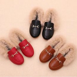 Kids Shoes Girls Shoes Winter Warm Fur Girls Loafers PU Leather Girls Dress Shoes Princess Shoes Flats Girls Kids 240108