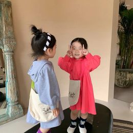 Girl Dresses Girls Casual Korea Style Childrens Clothing Spring Autumn Long Fashion Puff Sleeve Hooded Pleated Colorful
