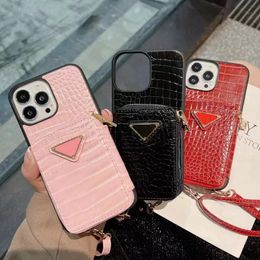 Designer Phone Case For iPhone 15 Pro Max Cases Apple iPhone 14 13 12 11 Pro Max 15 Plus Case Card Holder Coin Crossbody Wallet Triangle P Crocodile Pattern Mobile Cover
