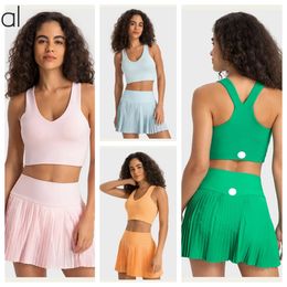 AL-0003 Women Outdoor Sports Yoga Bra Elastic Waistband Fashion Pleated Skirt Women's Activewear Set