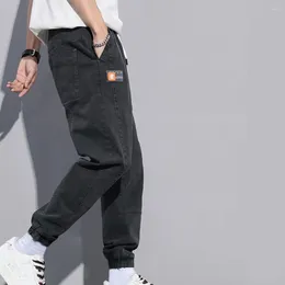 Men's Pants Loose Fit Leggings Jeans For Men Cargo With Ankle-banded Drawstring Waist Soft Warm Fabric Solid Fall