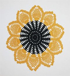 Yellow And Black Crochet Doily, Doilies, Pineapple Doily, Cotton Doily, Table Topper, 13.2 inches8590731