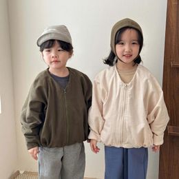 Jackets 2024 Spring Autumn Boy Children Retro Solid Loose Long Sleeves Jacket Girl Baby Cotton Casual Baseball Coat Kid All-match Tops