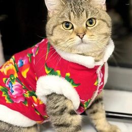 Cat Costumes Dog Northeast Big Cotton Coat In Autumn And Winter Thickened Insulation Traction Large Flower Jacket For Cats Pet Teddy