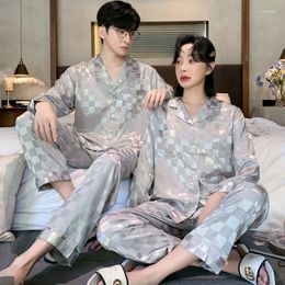 Men's Sleepwear High-end Couple Pyjamas Women Spring Autumn Ice Silk Long Sleeve Loungewear Senior Sense Men Home Service Suit