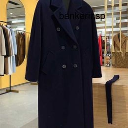 Luxury Coat Maxmaras 101801 Pure Wool Coat Classic Navy Double breasted Cashmere Coat for Men and Women's High end Long Outwear2XKY