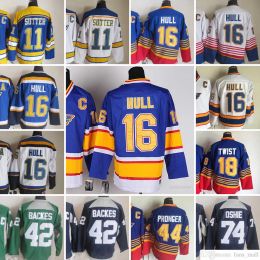 Movie CCM Vintage Ice Hockey 16 Brett Hull Jerseys 11 Brian Sutter 18 Tony Twist 44 Chris Pronger 74 OSHIE 42 BACKES Men Embroidery Jersey 67