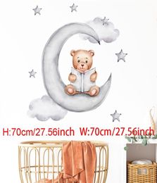 Cartoon Rabbit Moon Stars Wall Stickers For Kids Room Decoration Baby Nursery Bedroom Livingroom Wall Decals Animals House Decor 29850379