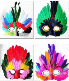 DIY Party feather mask fashion sexy women lady Halloween MARDI GRAS carnival Colourful chicken feather Venice masks gift drop shipp9798932