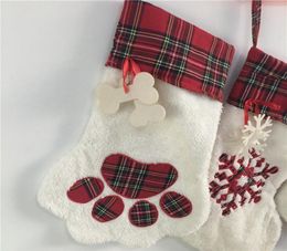 2019 Christmas Stocking Cat Dog Paw Fluffy Santa Socks Snowflake Xmas Tree Parttern Christmas Gift Bag EWE26862082700