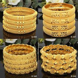 Luxury Dubai Gold Colour Bangles For Women 24K Gold Plated Indian African Bracelets Charm Wedding Ethiopian Arabic Hand Jewellery 240108